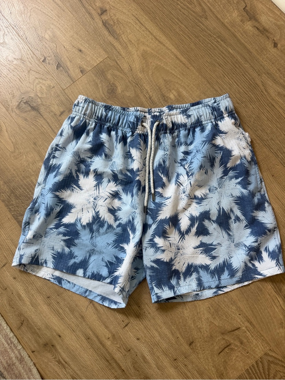 Men's Blue Palm-Print Swim Trunks